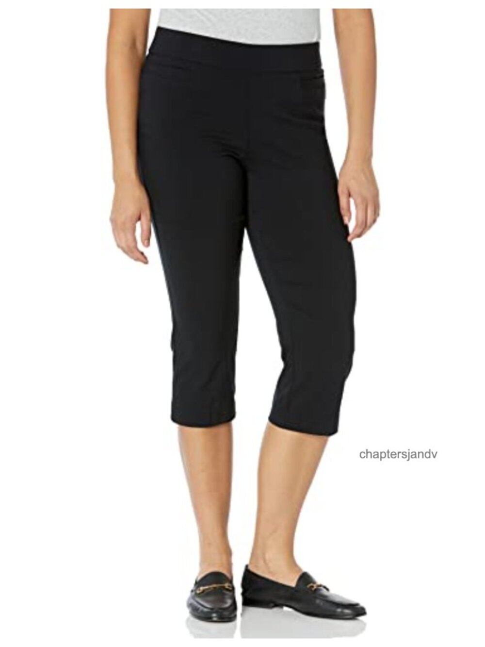 Pull On Straight Leg Capri Pants High Waist Crop Pockets 21 Inseam
